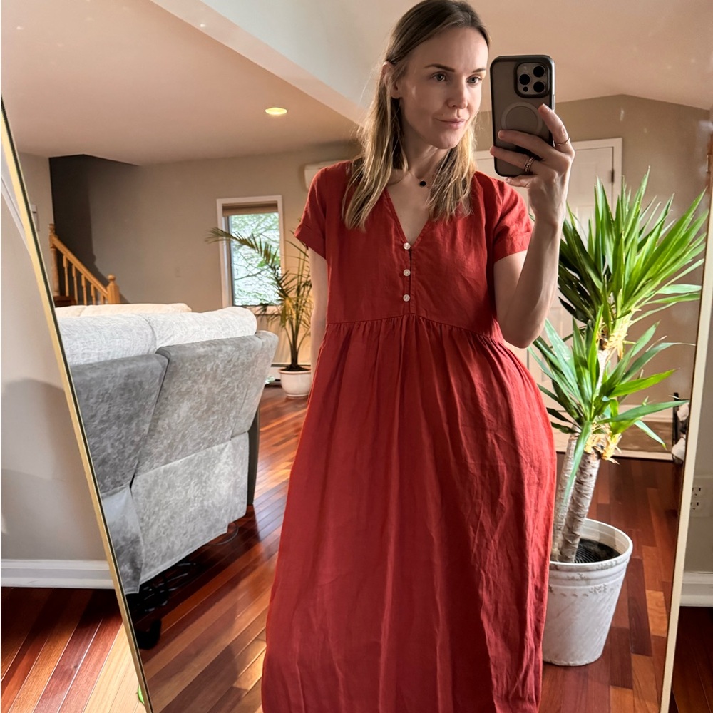 ROVE Red Maxi Dress with Button Detail